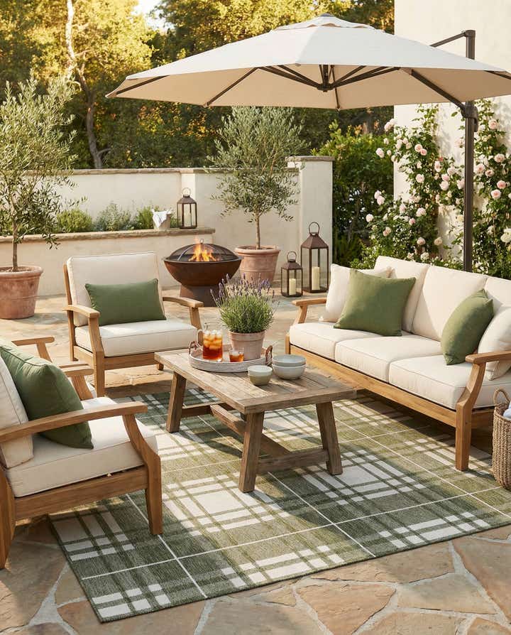 7' 10 x 7' 10 Easy-Clean Checkered Indoor / Outdoor Square Rug
