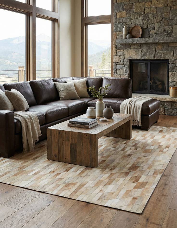 Detail image of  5' 1 x 7' 11 Cowhide - Patchwork Rug