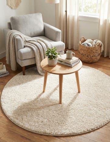 Ivory Solid Frieze Round Rug