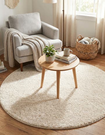 Ivory Solid Frieze Round Rug