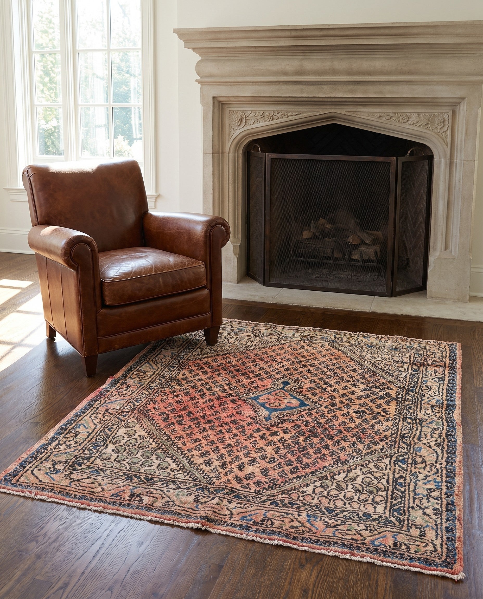 3' 9 x 4' 7 Hand Knotted Ultra Vintage Persian Wool Square Rug