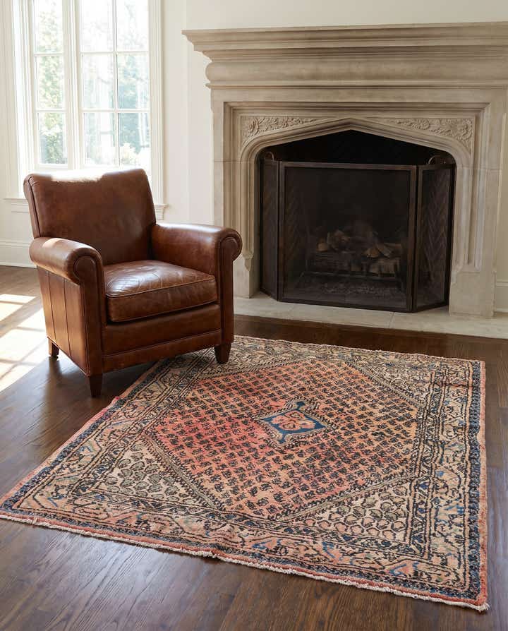 3' 9 x 4' 7 Hand Knotted Ultra Vintage Persian Wool Square Rug