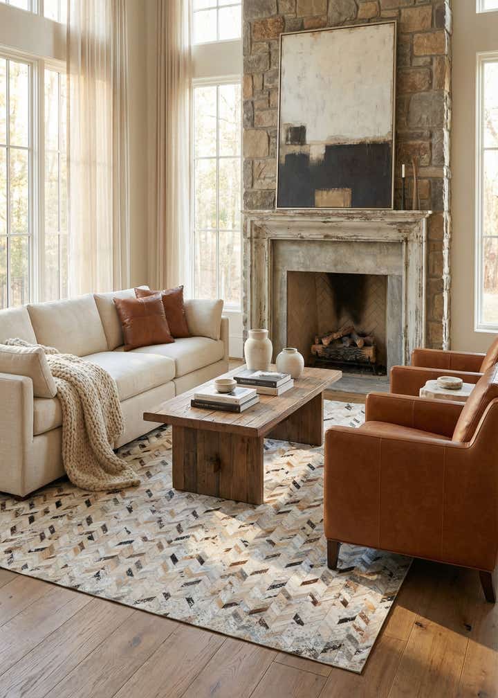 4' 10 x 8' Cowhide Leather Rug