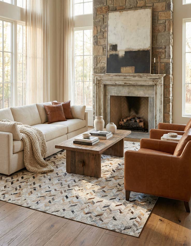 Detail image of 4' 10 x 8' Cowhide Leather Rug