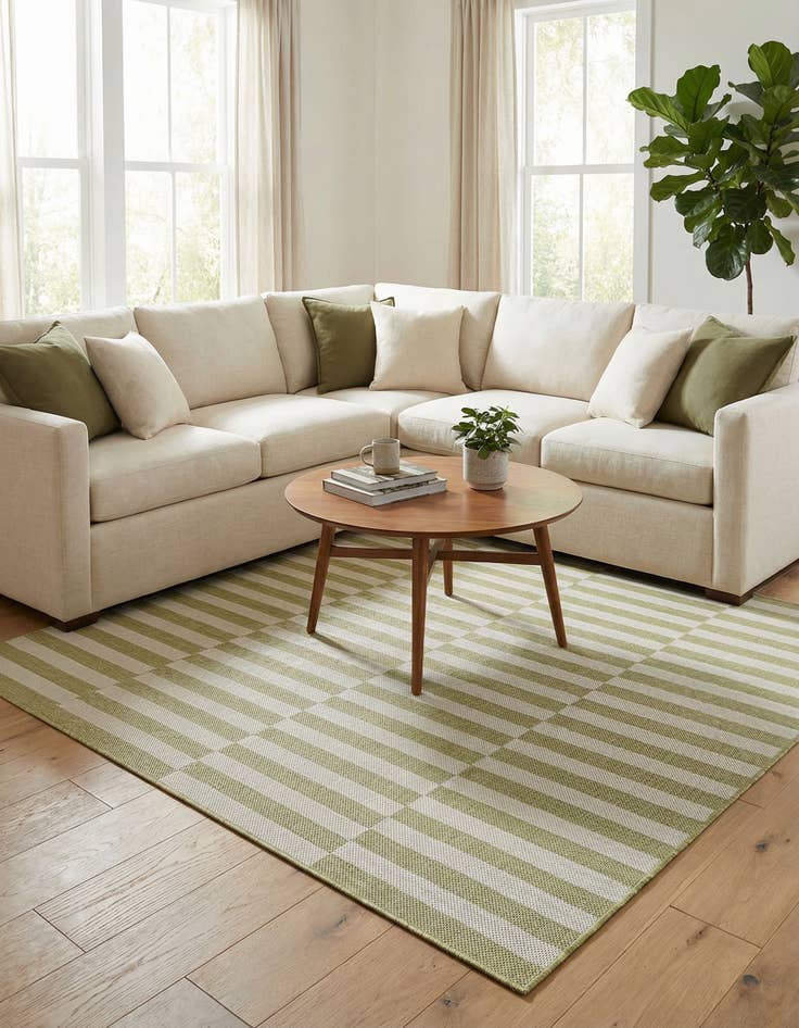 Detail image of 5' 3 x 5' 3  Washable Striped Indoor / Outdoor Square Rug