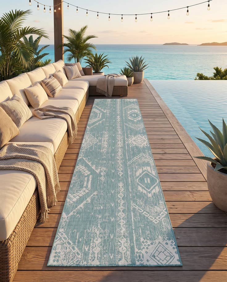 Detail image of 3' 3 x 14' Easy-Clean Bohemian Indoor / Outdoor Runner Rug