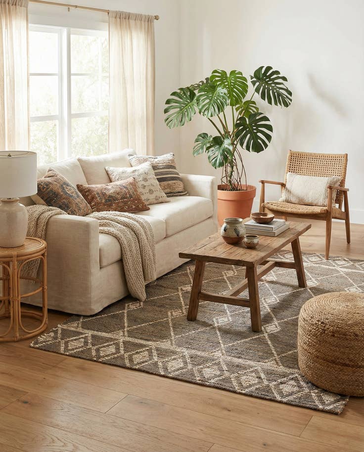 Detail image of 4' 2 x 6' Hand Braided Chenille Jute Rug