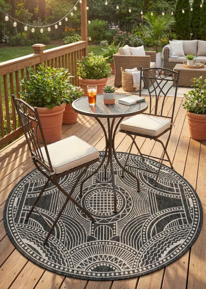 6' x 6' Easy-Clean Traditional Indoor / Outdoor Round Rug