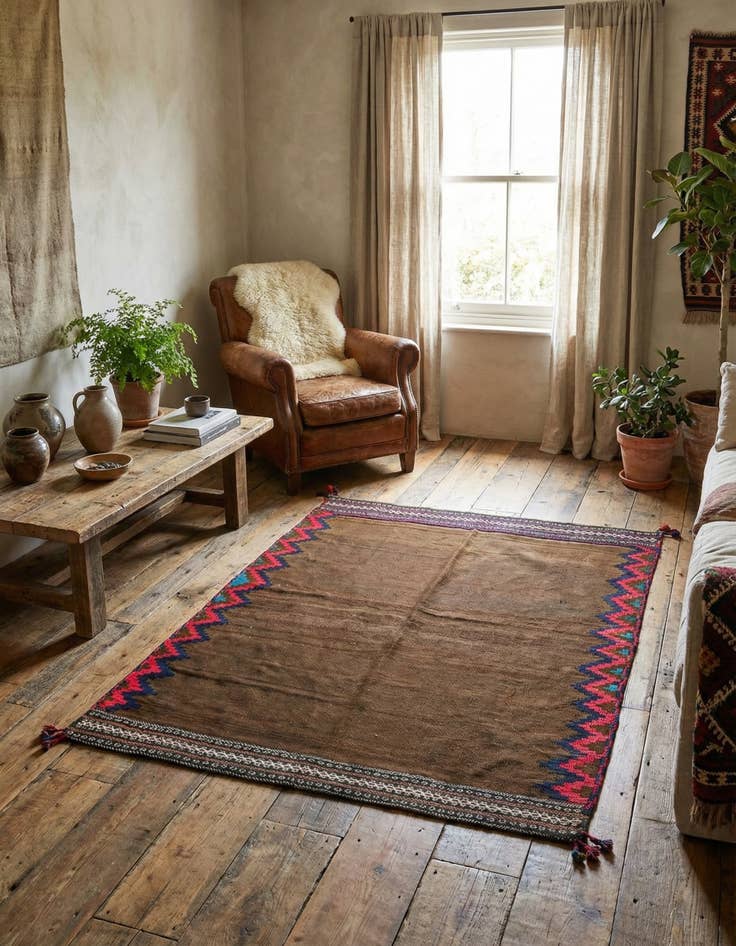 Detail image of 4' 7 x 5'  Hand Woven Kilim Fars Wool Square Rug