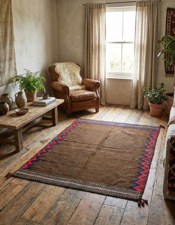4' 7 x 5' Hand Woven Kilim Fars Wool Square Rug
