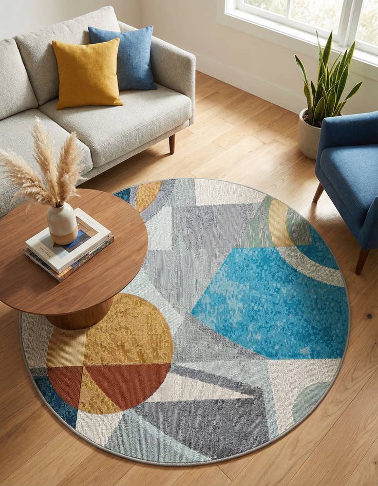 Detail image of 3' 3 x 3' 3  Washable Modern Indoor / Outdoor Round Rug