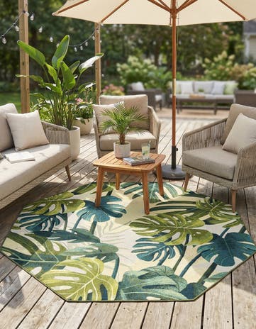 7' x 7' Easy-Clean Botanical Indoor / Outdoor Octagon Rug