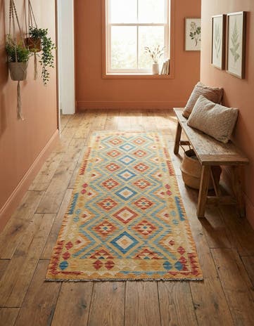 3' 5 x 6' 9 Hand Woven Kilim Maymana Wool Runner Rug