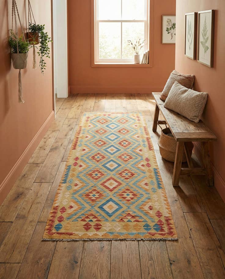 Detail image of 3' 5 x 6' 9 Hand Woven Kilim Maymana Wool Runner Rug