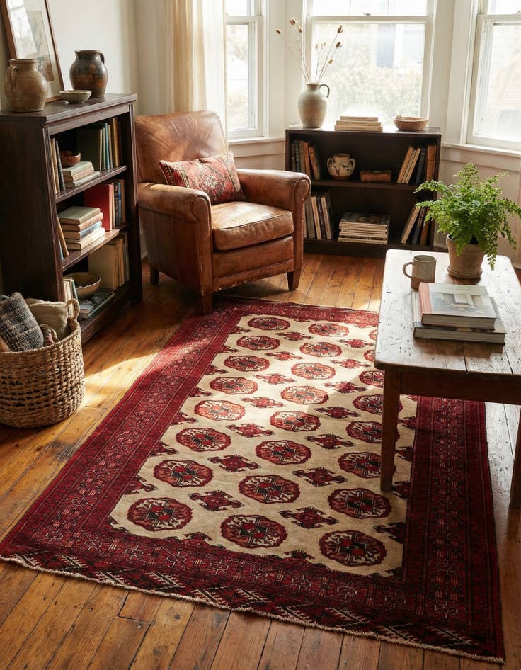 Detail image of 4' 2 x 5' 9  Hand Knotted Torkaman Persian Wool Rug