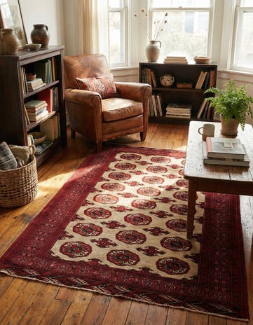 4' 2 x 5' 9 Hand Knotted Torkaman Persian Wool Rug