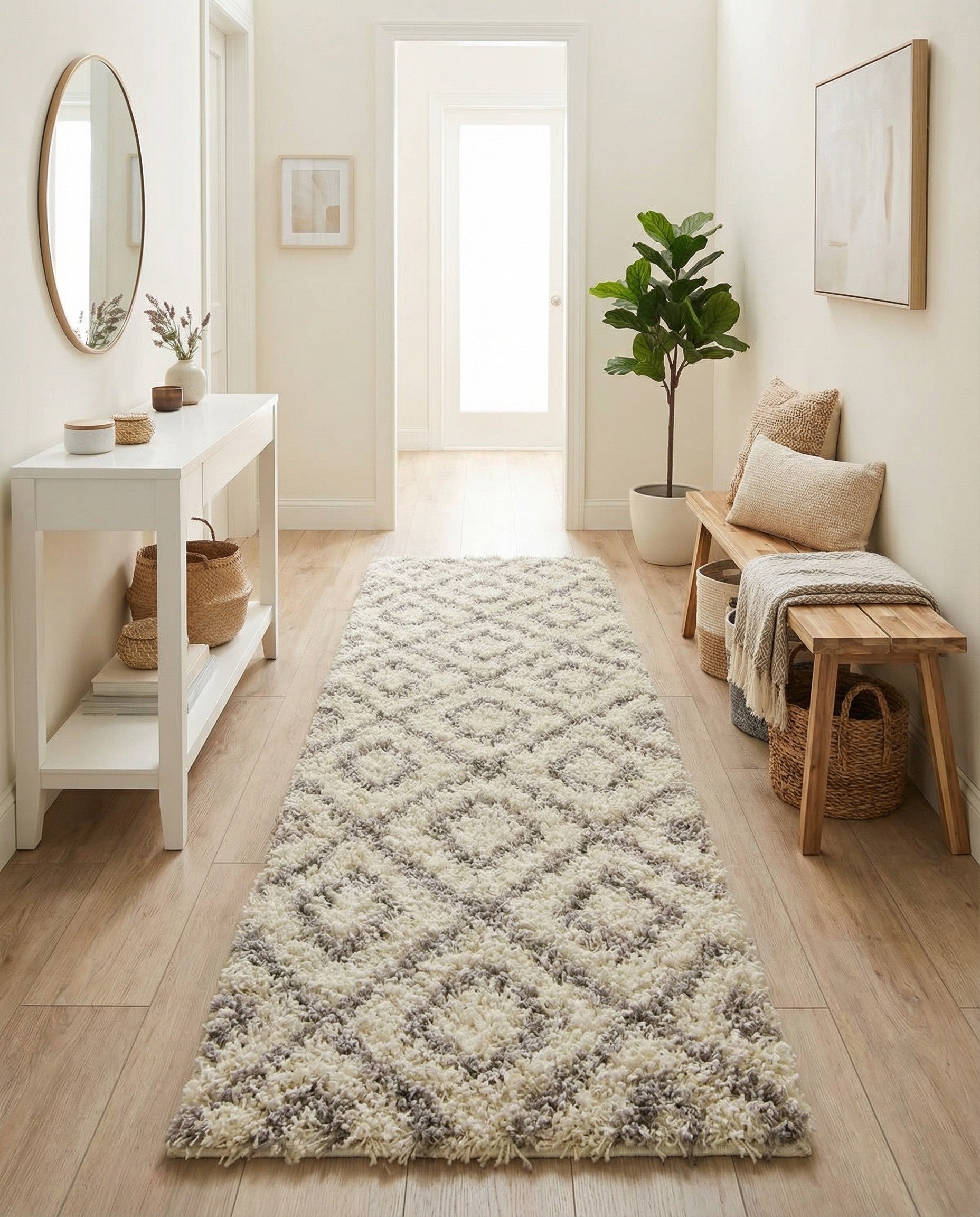  2' 7 x 10' Lattice Shag Runner Rug