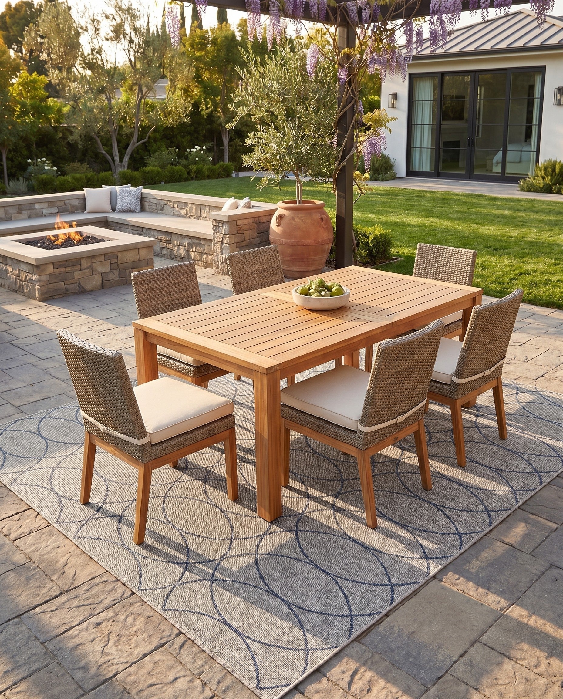 Gray Blue Easy-Clean Lattice Indoor / Outdoor Square Rug