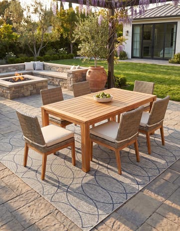 Gray Blue Easy-Clean Lattice Indoor / Outdoor Square Rug