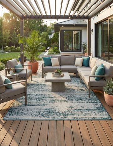 Teal Easy-Clean Modern Indoor / Outdoor Rug