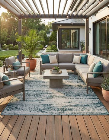 Teal Easy-Clean Modern Indoor / Outdoor Rug