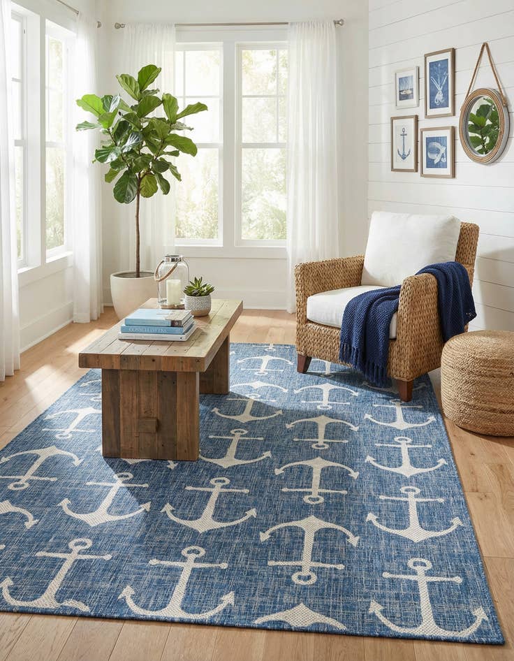 Detail image of  7' 10 x 11'  Washable Coastal Indoor / Outdoor Rug