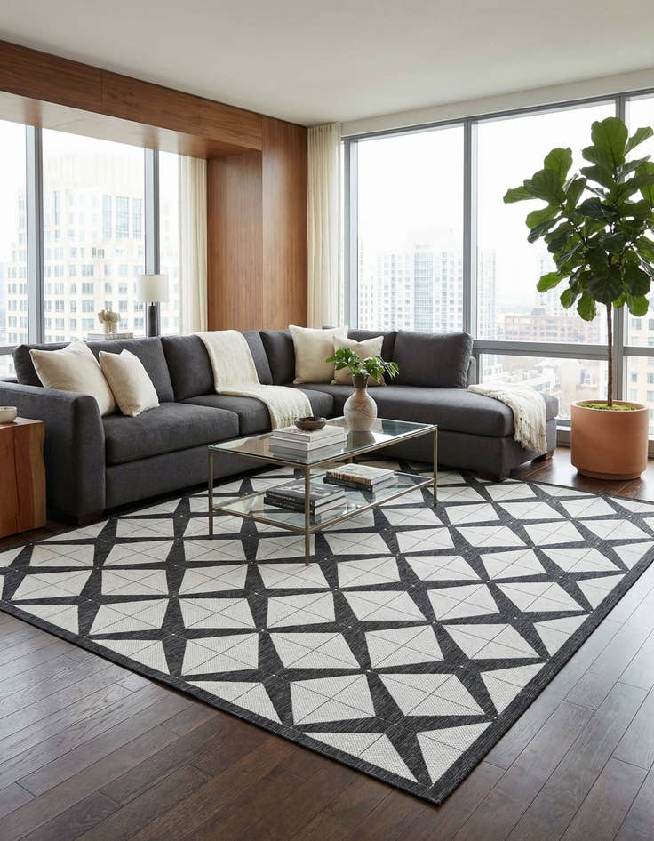 Detail image of  12' x 12'  Washable Modern Indoor / Outdoor Square Rug