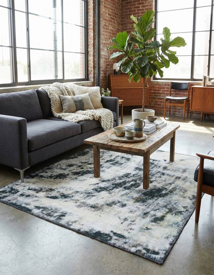 Detail image of 3' 8 x 4'  Hand Knotted Ultra Vintage Persian Wool Square Rug