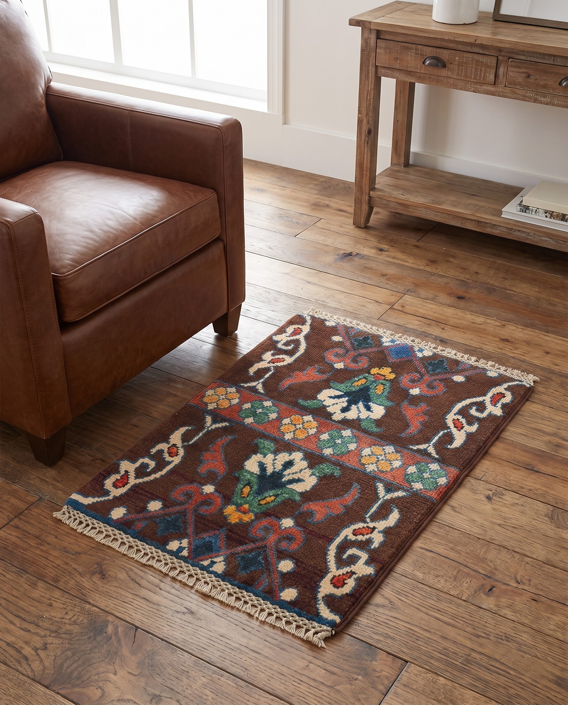 1' 4 x 2' Hand Knotted Ziegler Rug