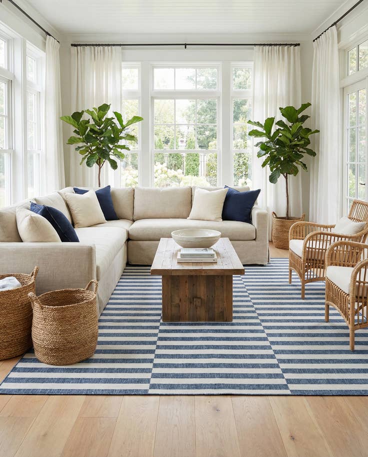 Detail image of 10' x 14' Easy-Clean Striped Indoor / Outdoor Rug