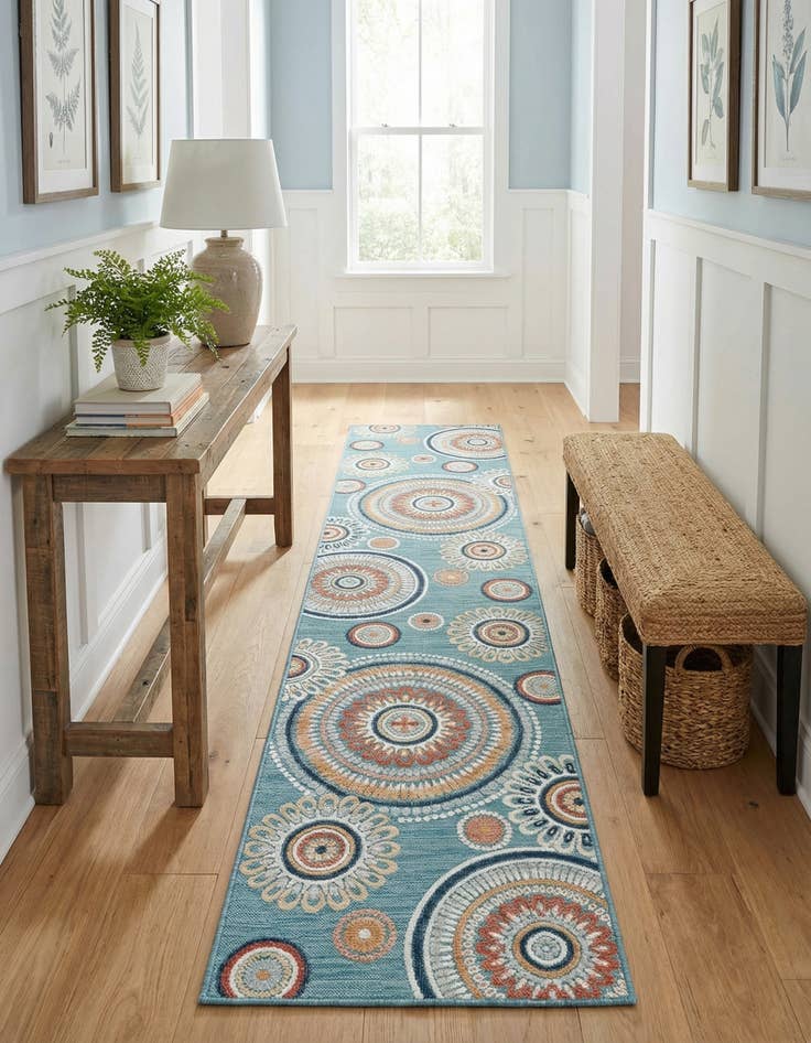 Detail image of  2' 7 x 12'  Washable Botanical Indoor / Outdoor Runner Rug