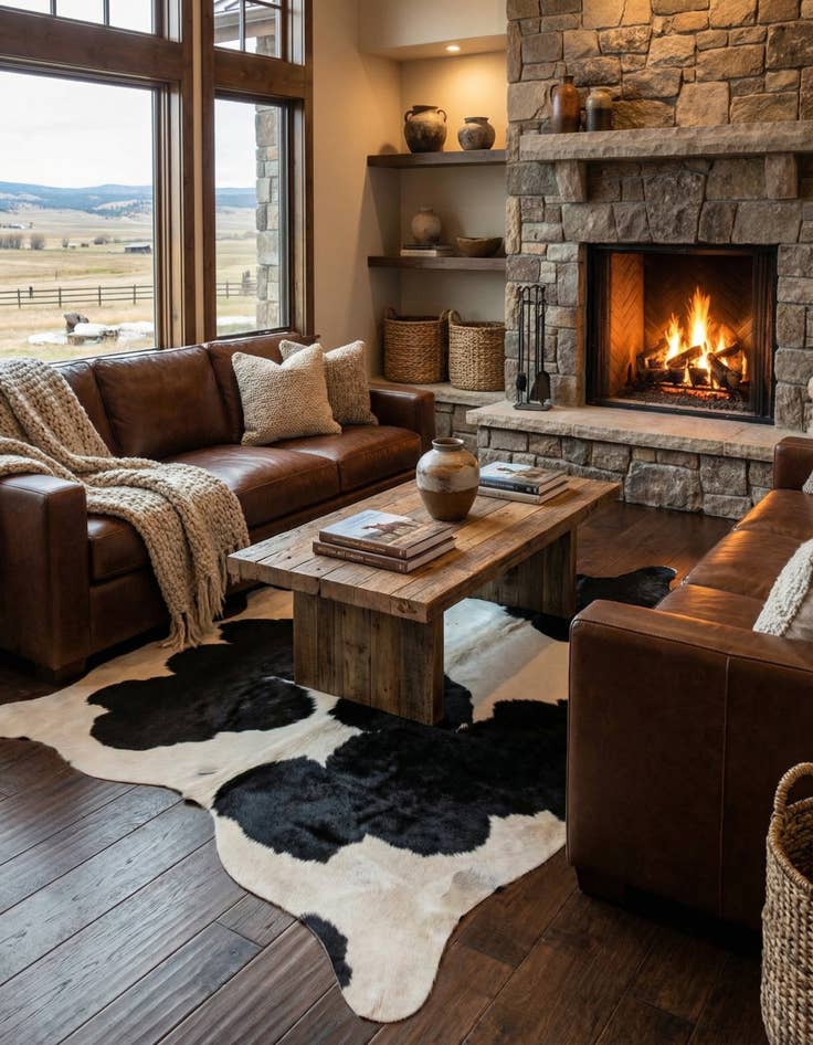 Detail image of 5' 6 x 6' 1 Cowhide Leather Rug