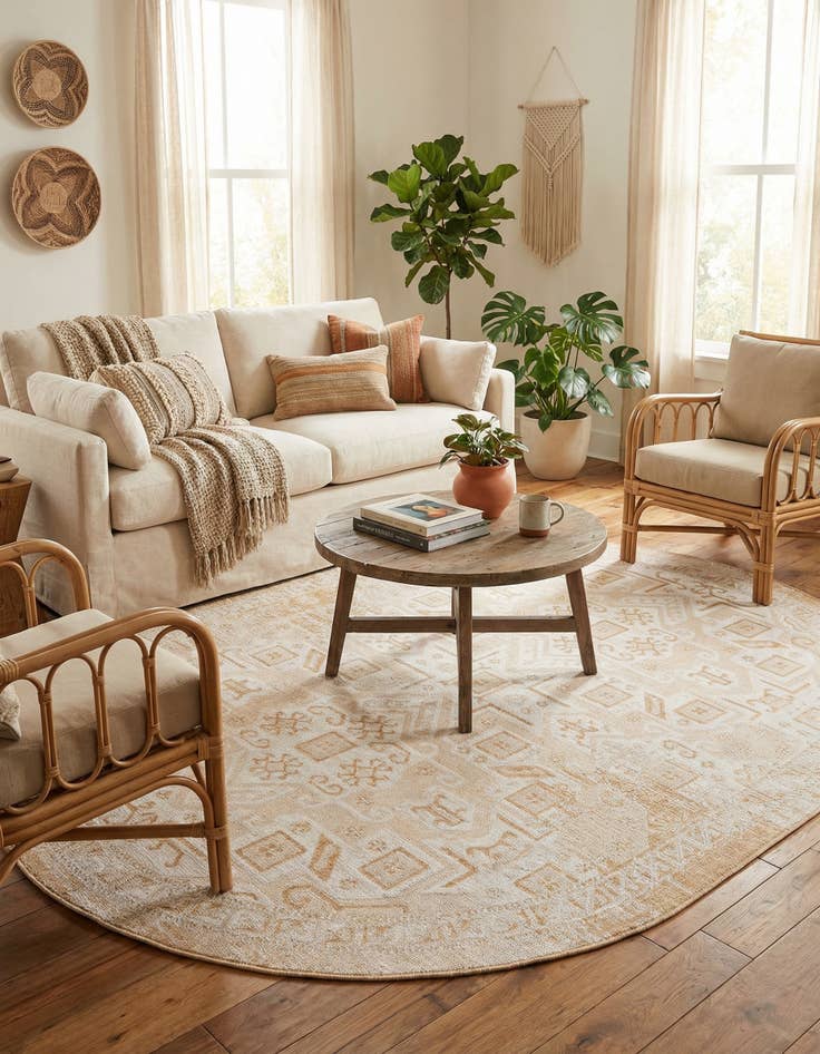 Detail image of 7' 10 x 10'  Washable Aztec Indoor / Outdoor Oval Rug