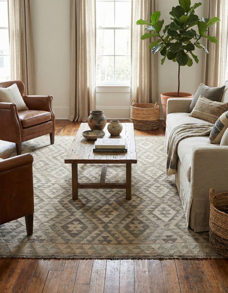 Detail image of 5' 4 x 6' 6  Hand Woven Kilim Maymana Wool Rug