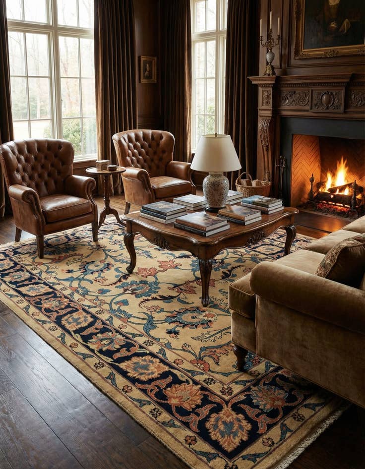 Detail image of  6' 10 x 9' 10  Hand Knotted Sarough Persian Wool Rug