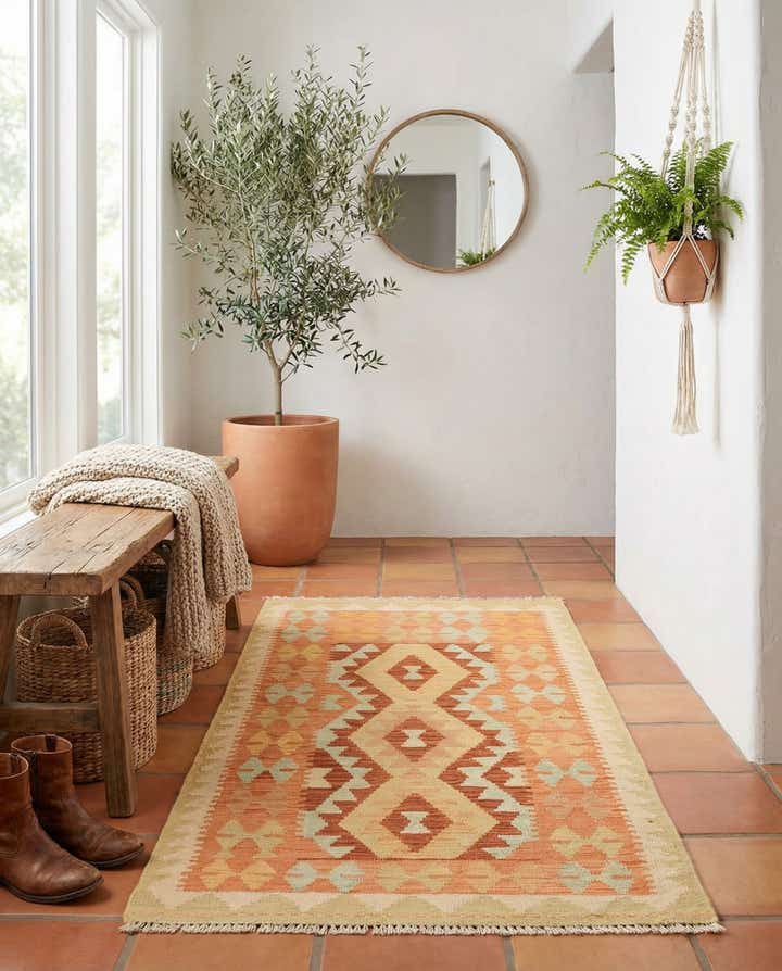 75cm x 120cm Handgewebt Kilim Waziri Wolle Teppich