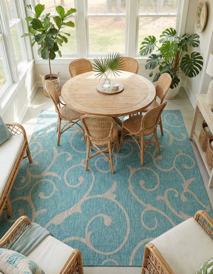 Detail image of  10' 8 x 10' 8  Washable Botanical Indoor / Outdoor Square Rug