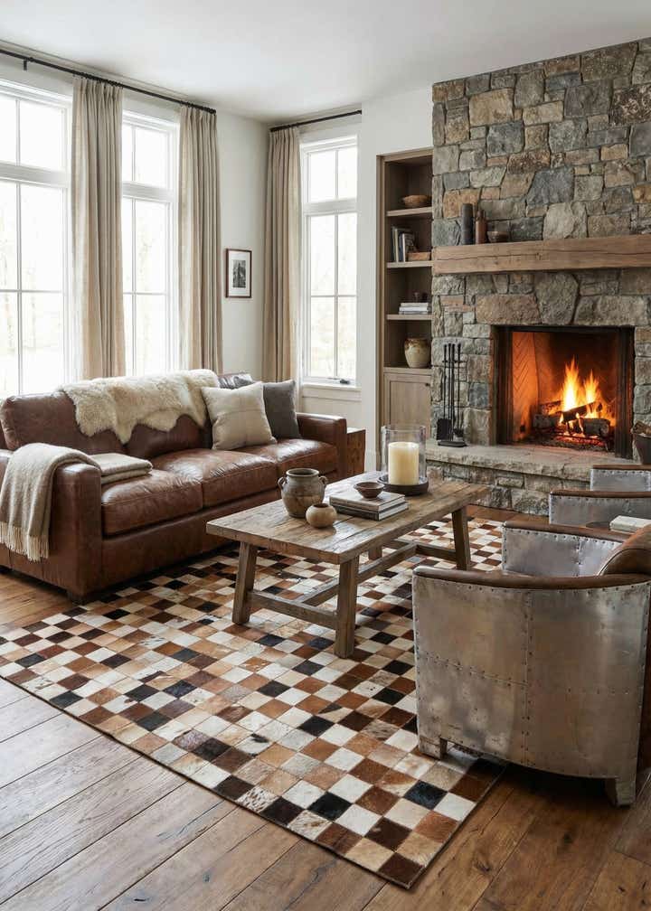 5' x 8' 1 Cowhide Leather Rug