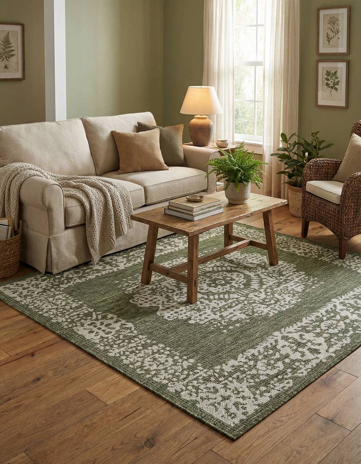 Detail image of 5' 3 x 5' 3  Washable Traditional Indoor / Outdoor Square Rug