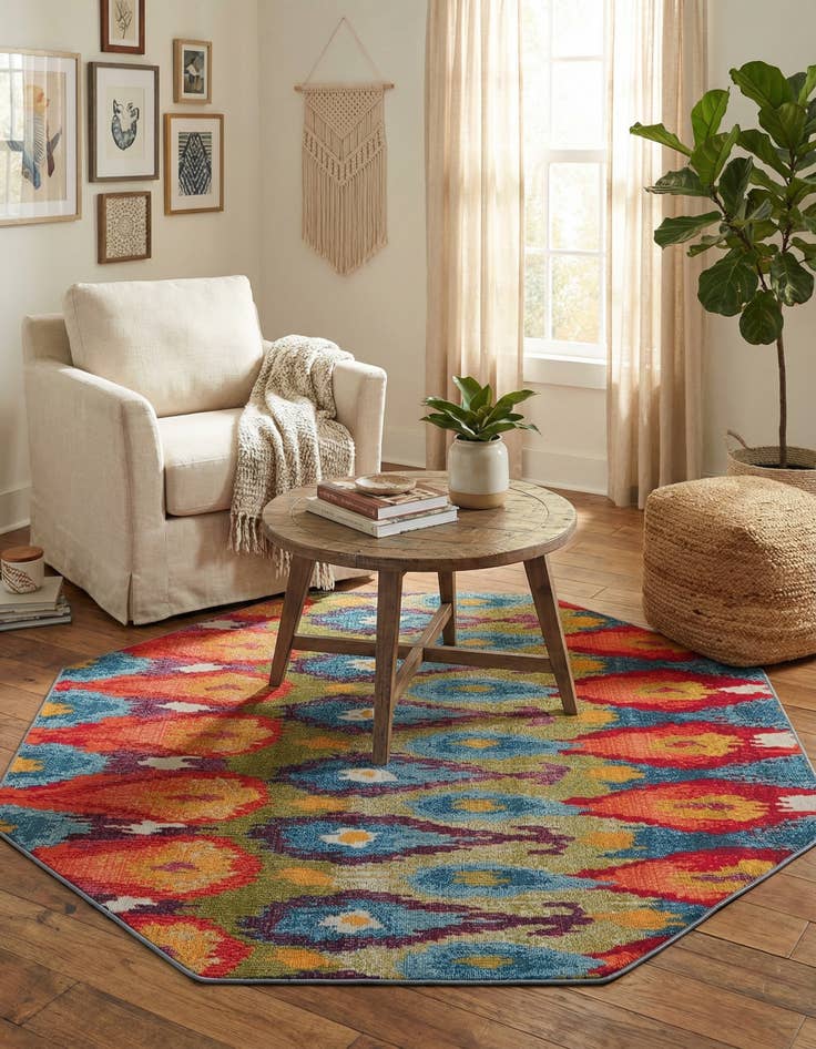 Detail image of 5' 3 x 5' 3 Easy-Clean Modern Indoor / Outdoor Octagon Rug