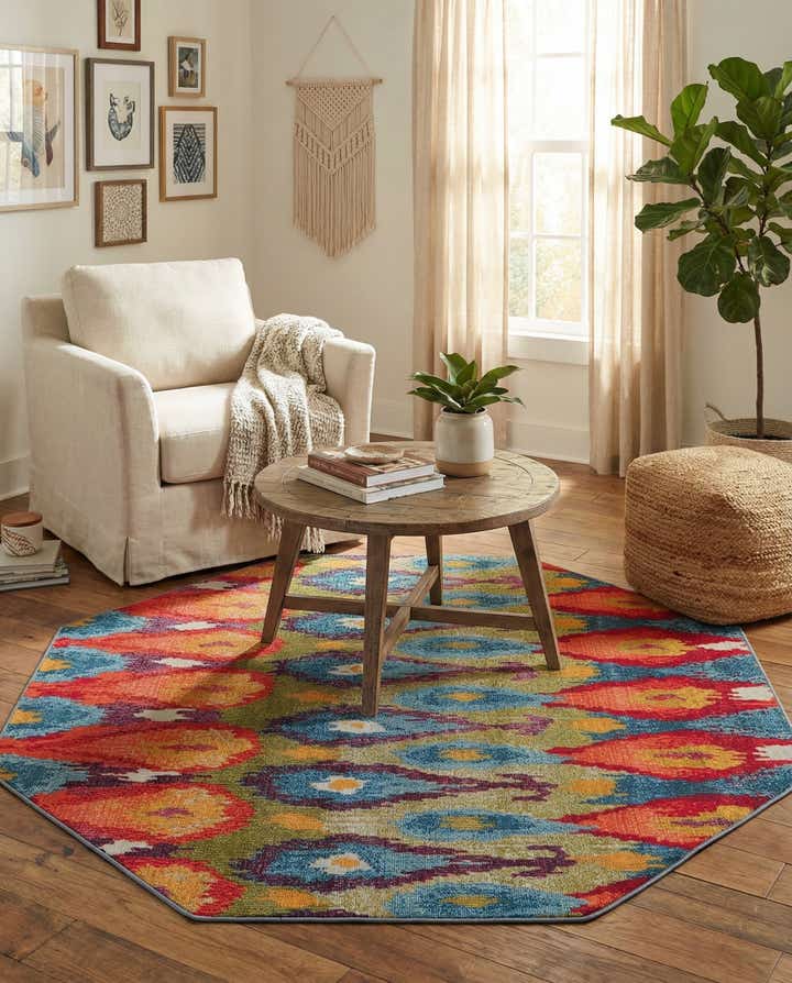 5' 3 x 5' 3 Easy-Clean Modern Indoor / Outdoor Octagon Rug