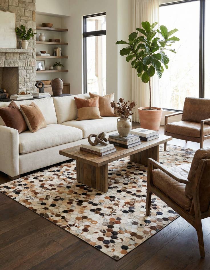 Detail image of 5' 1 x 8' Cowhide Leather Rug