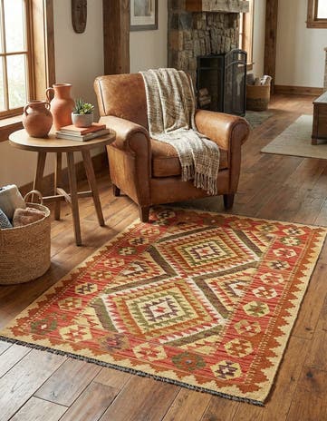 3' 4 x 4' 10 Hand Woven Kilim Maymana Wool Rug
