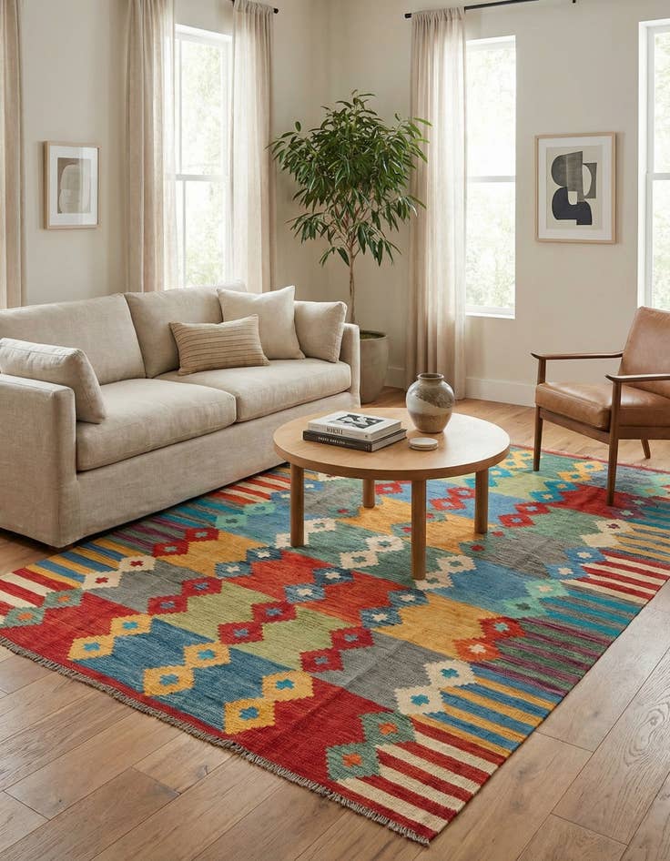 Detail image of 6' 7 x 9' 7  Hand Woven Kilim Modern Wool Rug