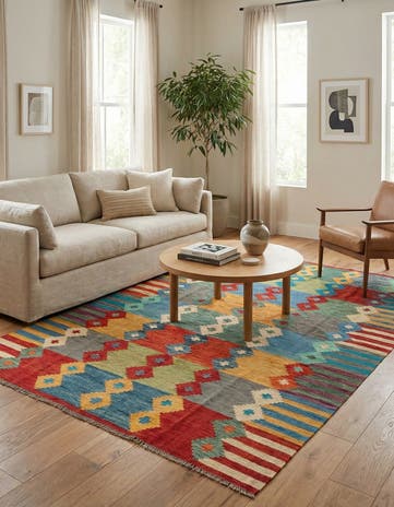 6' 7 x 9' 7 Hand Woven Kilim Modern Wool Rug