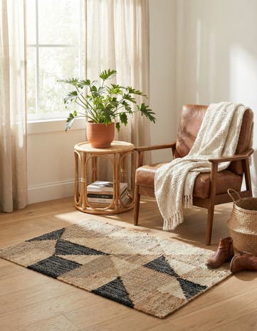 Beige and Black Hand Woven Kala Handwoven Jute Rug
