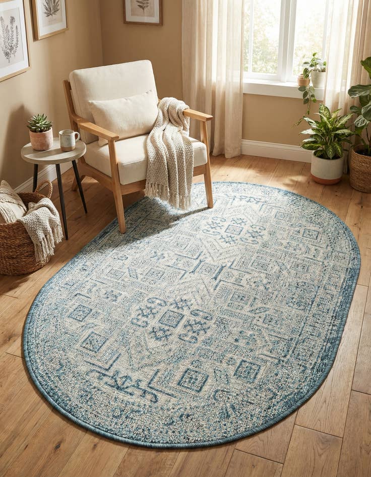 Detail image of 3' x 5' 3 Easy-Clean Aztec Indoor / Outdoor Oval Rug