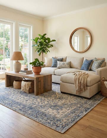 Blue Hand Woven Chenille Jute Rug