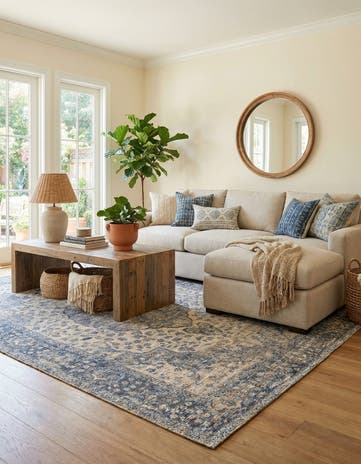 Blue Hand Woven Chenille Jute Rug