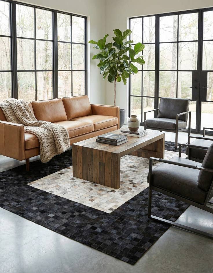 Detail image of  5' 1 x 8' Cowhide - Patchwork Rug